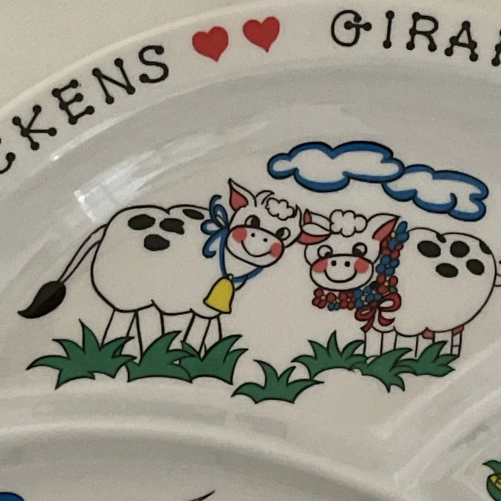 Vintage Anacapa Melamine Divided Children's Plate Noah's Ark Animals Hearts